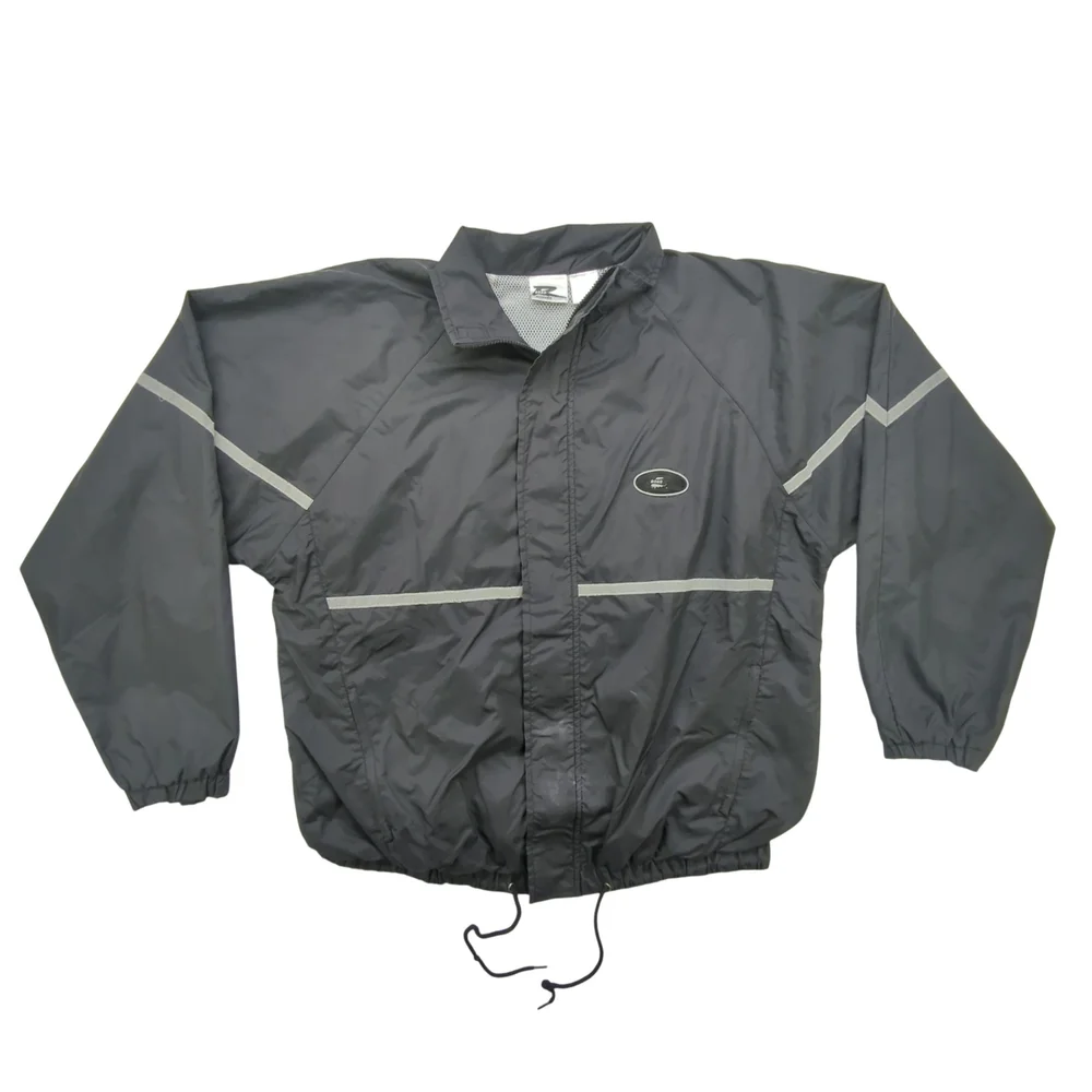 Road Runner Jacket Mens Large Black Windbreaker Reflective Nylon Y2K 2000s Zip